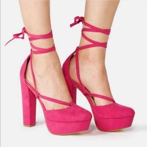 Never worn hot pink wrap up heels!